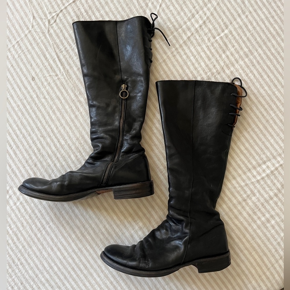 Fiorentini + Baker EU 39 Lace Back Black Leather Riding Boots